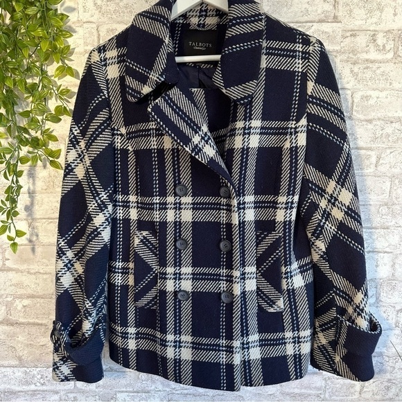 TALBOT’S‎ Women’s Plaid Navy Blue Winter Wool Blend Jacket - Picture 1 of 6